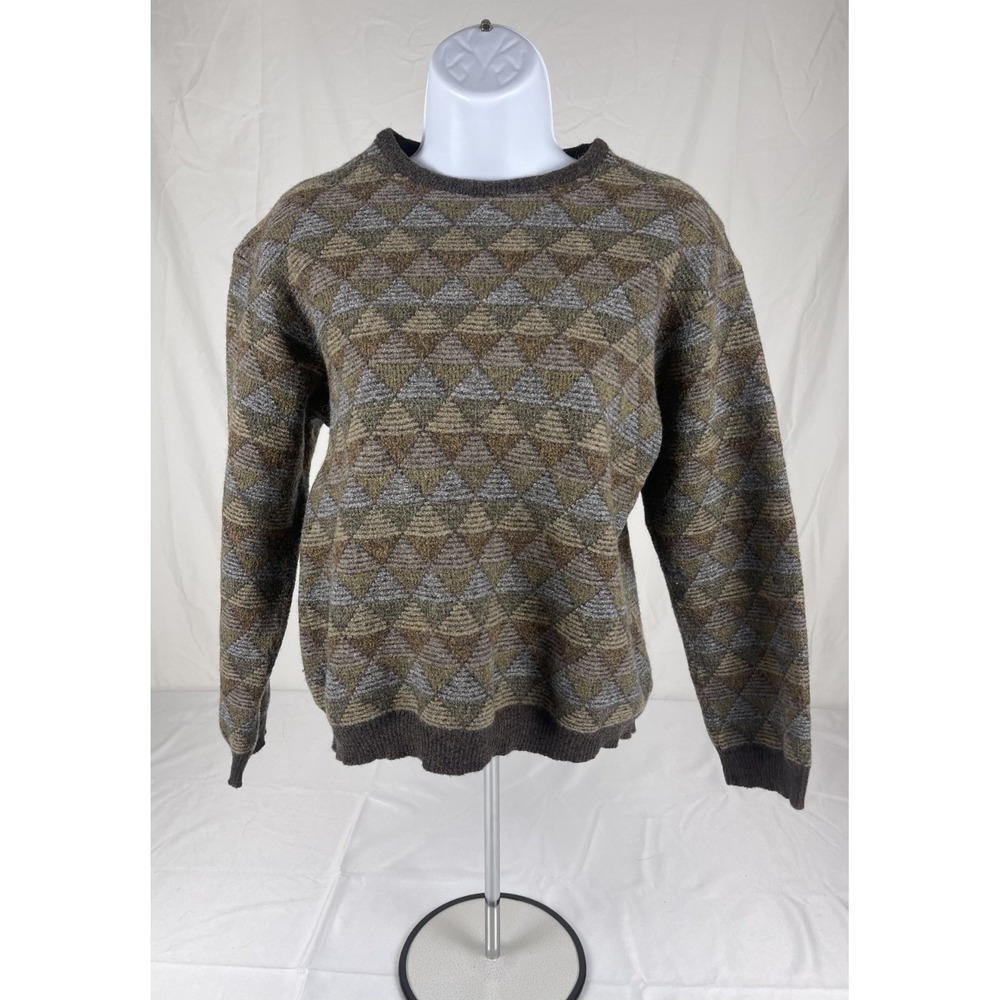 JOS‎ A BANK 100% MERINO WOOL SWEATER MENS XL GEOMETRIC PATTERN CREWNECK VINTAGE